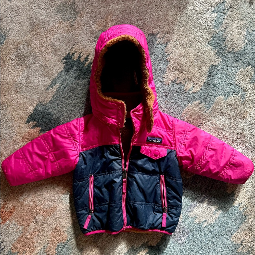 Patagonia Kids Pink and Navy Puffer Jacket